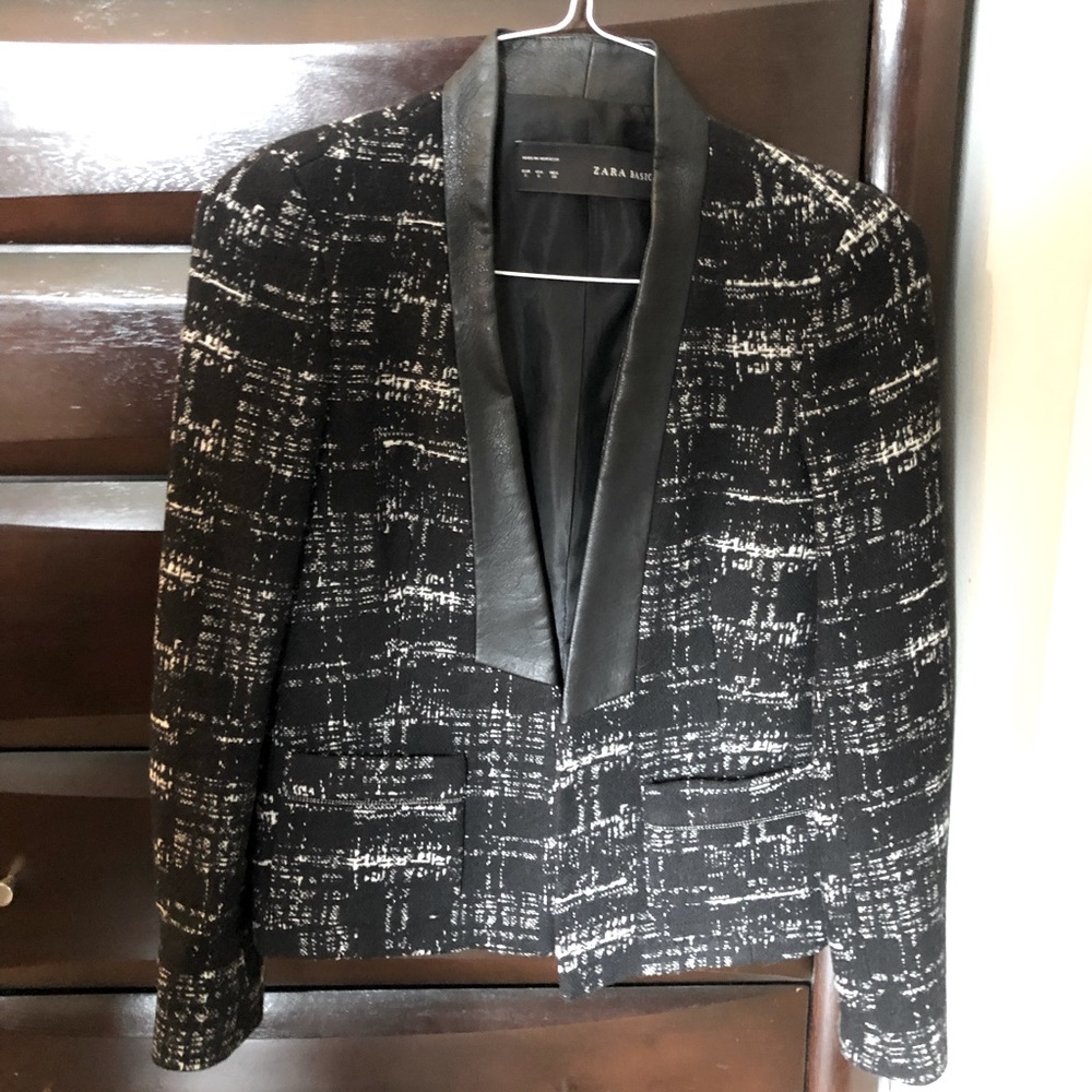 ZARA black & white leather trim Blazer